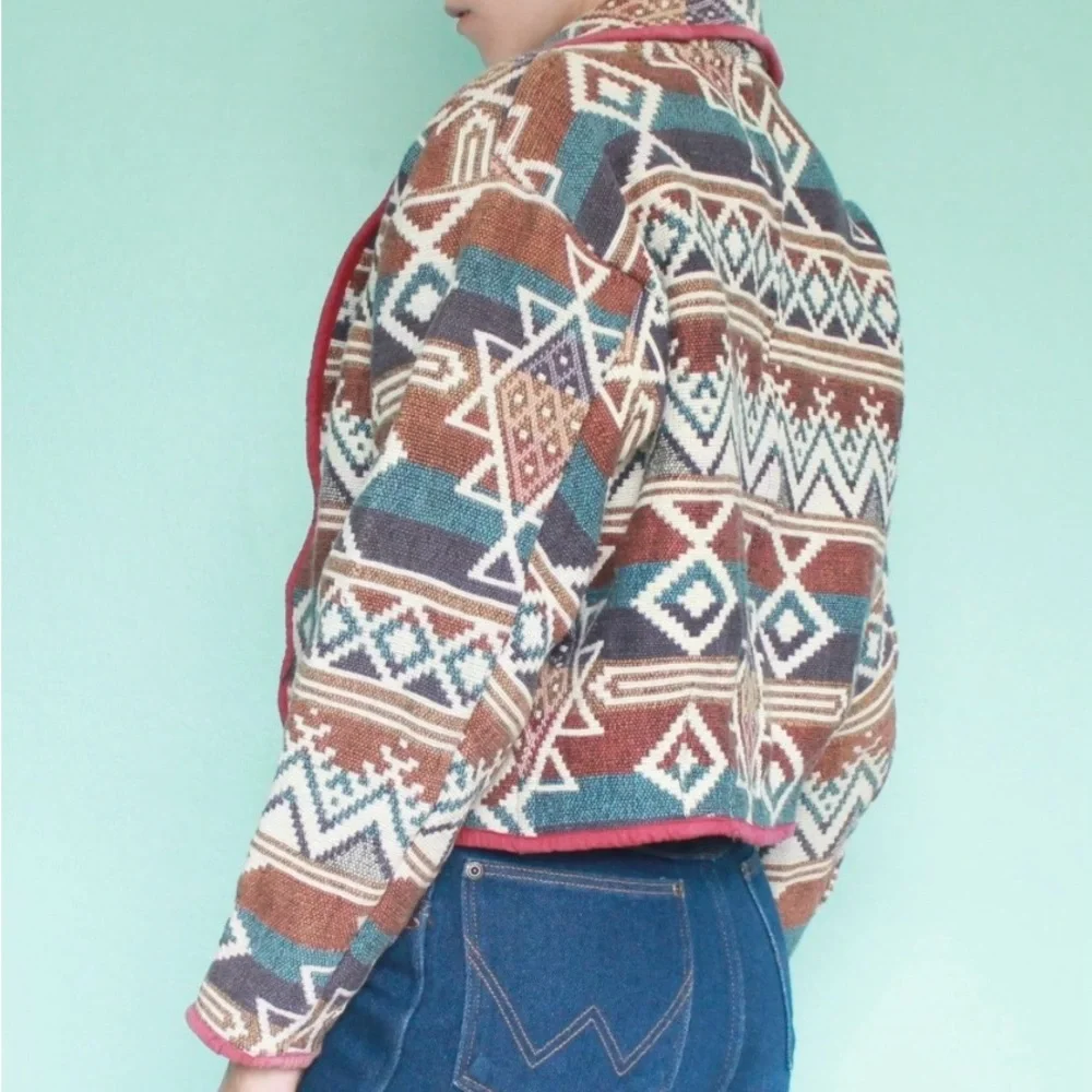 Vintage New Identity Southwestern Geometric Patterned Jacket - Multicolor Large